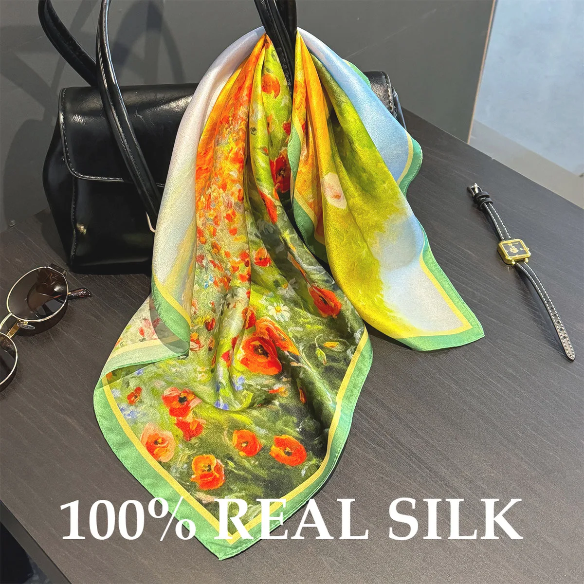 

New 100% Pure Silk Scarf Women Luxury Foulard Bandana Versatile Summer Sun Protection Neckerchief Headkerchief Multi-functional
