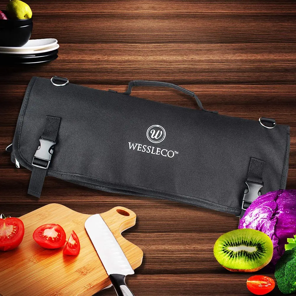 WESSLECO Knife Bag Nylon Chef Roll Bag With 8 Pocket For Kitchen Accessories Portable Knives Case Holder
