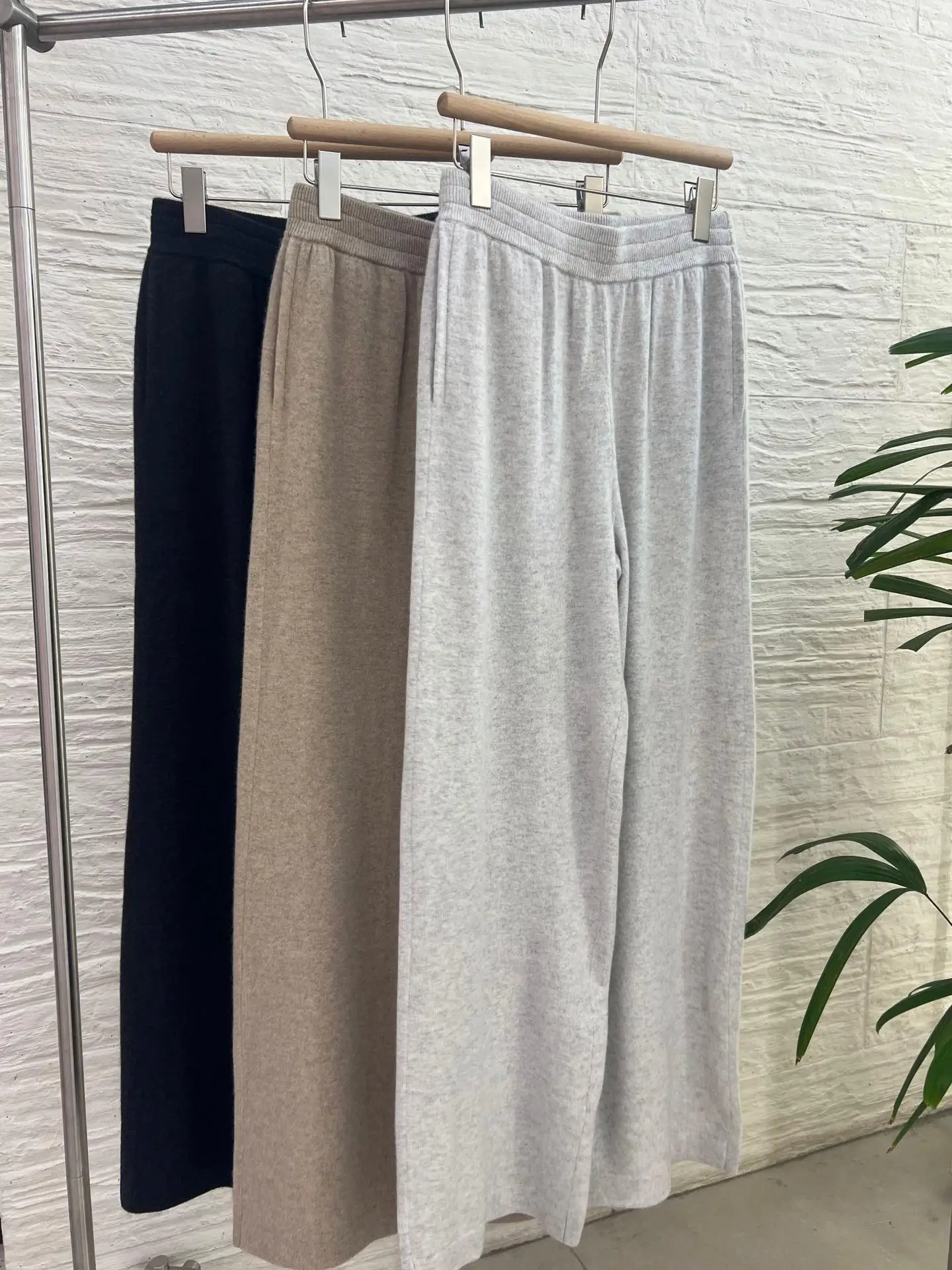 Light Luxury Pure Cashmere Knitted Wide Leg Pants BC High Waist Drape Feel Autumn Winter Warm Cashmere Pants