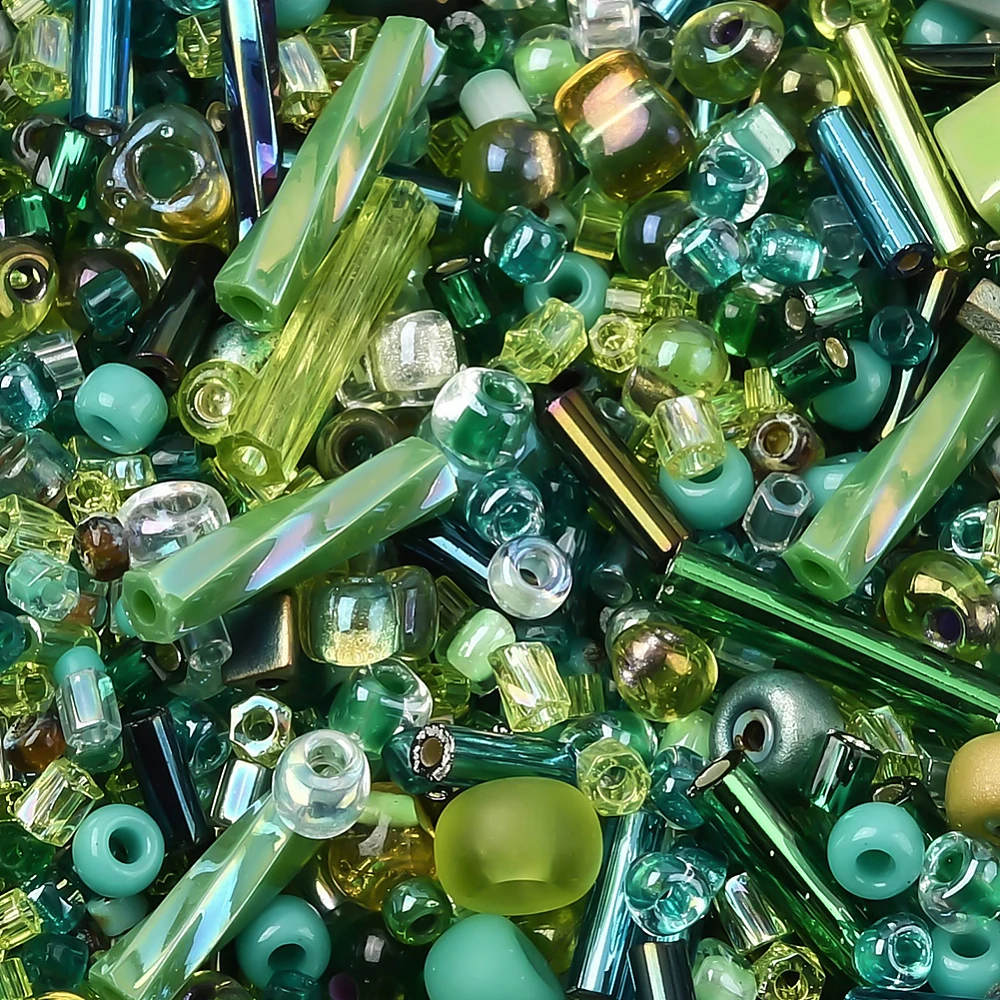 50g Green Tube Seed Beads Kit Long Round Mini Glass Pony Loose Spacer Assorted Embroidery Bead Charming Bulk