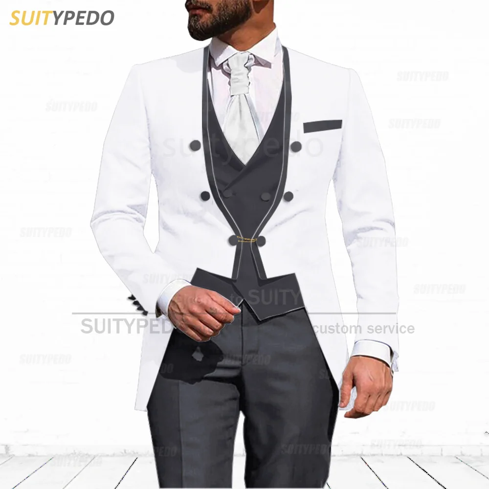 New Royal Blue Suit Sets For Male Evening Dinner Elegant Blazer Vest Pants Three Pieces Piano Performance Men Formal Outfits