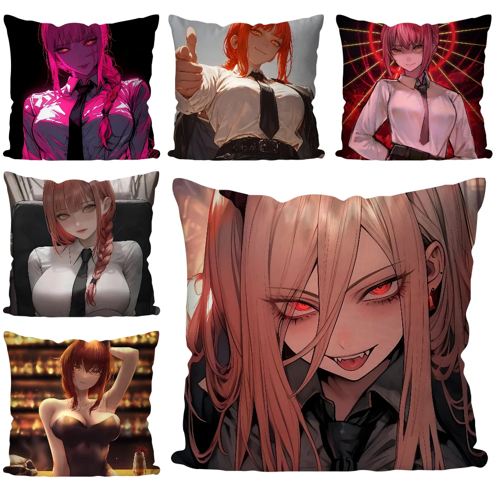 Chainsaw Man Makima Pillow Case  Cartoon Sofa Decorative Home Double-sided Printing Short Plush Cute Cushion Cover