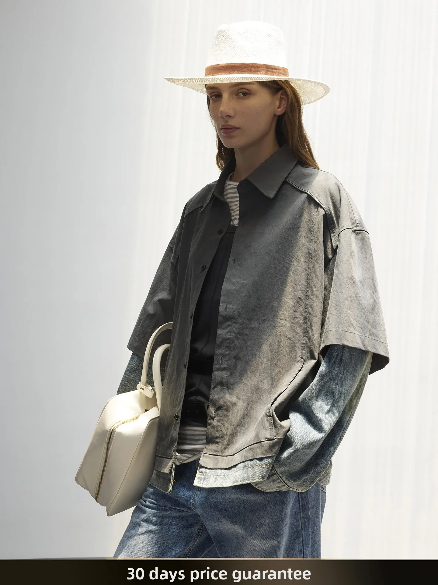 

American Retro Men's Long Sve Denim irt Casual Autumn Workwear Jaet Fake Two-Piece Patchwork Design Cotton Polyester B...