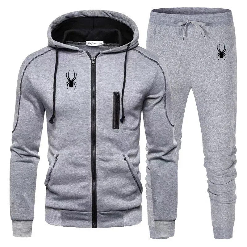 Survêtement de jogging décontracté pour hommes imbibés ensemble extérieur sweats à capuche zippés + pantalon de survêtement noir 2 pièces printemps mode nouveau Streetwear S-3XL