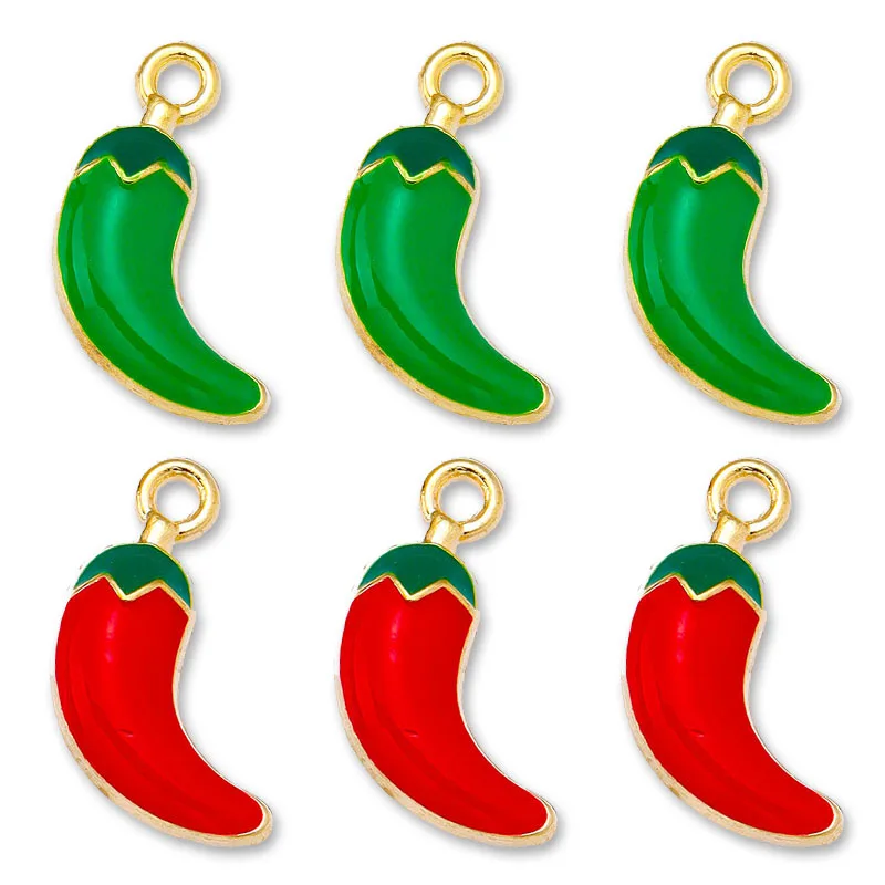 20 pcs/lot Fashion Red Pepper Alloy Enamel Pendant Accessories Charms for Women, Earrings/Necklace Handmade DIY Jewelry