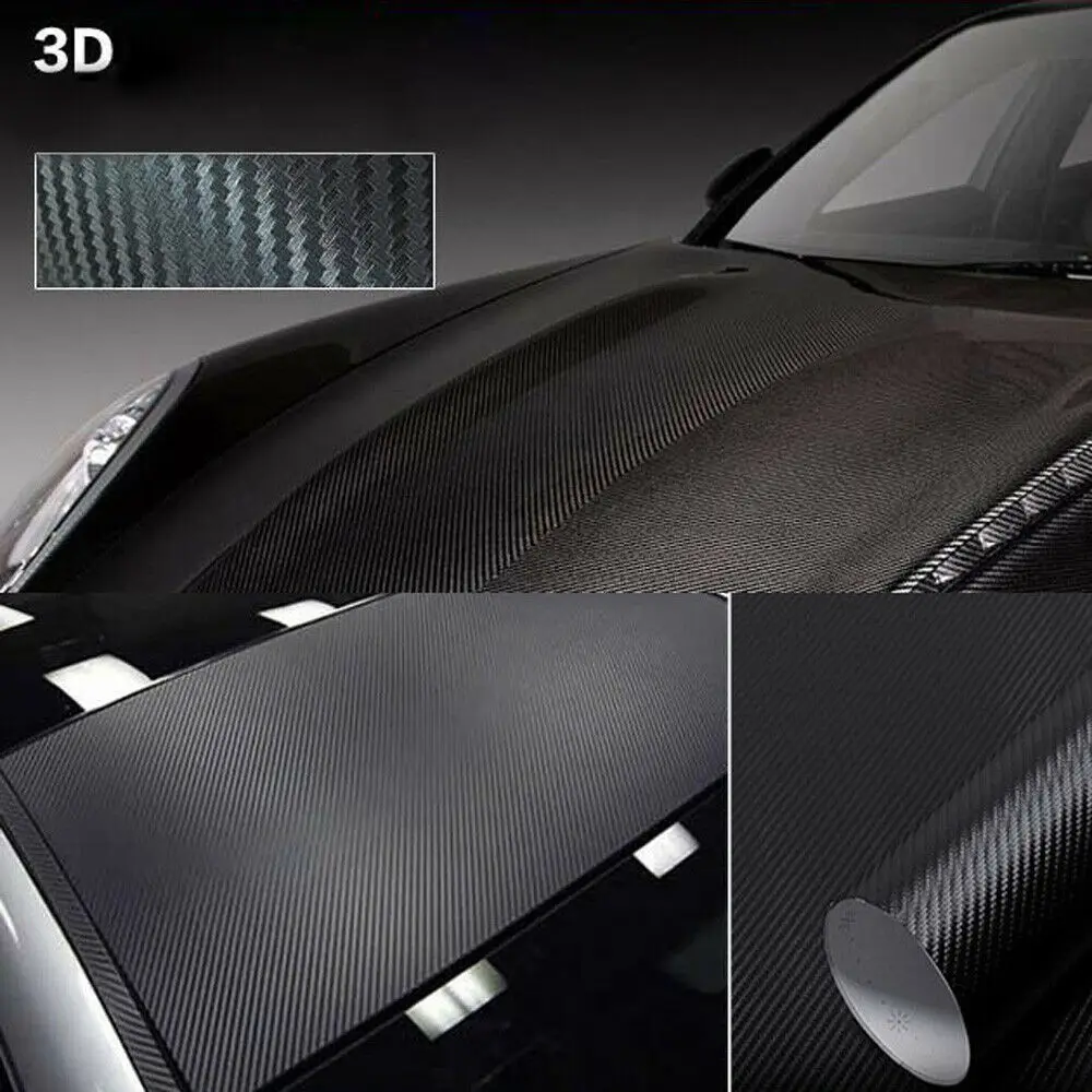 Carbon Fibre Vinyl 3D Black Car Vehicle Wrap Film Bubble Air Free 127cm