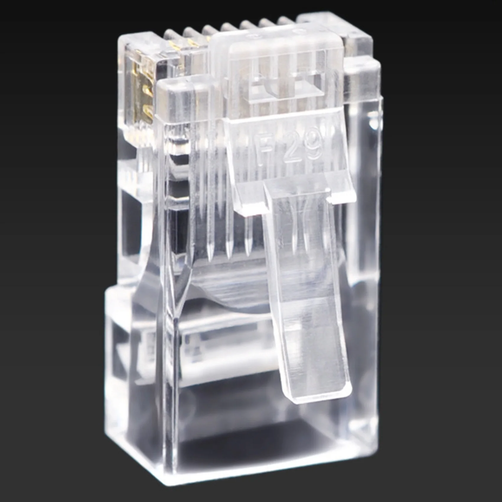 Cabeça de cristal do conector Ethernet banhado a ouro, categoria 5, RJ45 através do furo, 8P8C, Cat5 perfurado Unshielded, 100 pcs