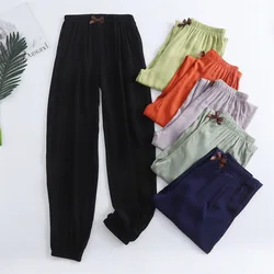 Spring and summer new women's trousers 100% viscose leg + straight casual breathable comfortable plus size home sleep pants cute