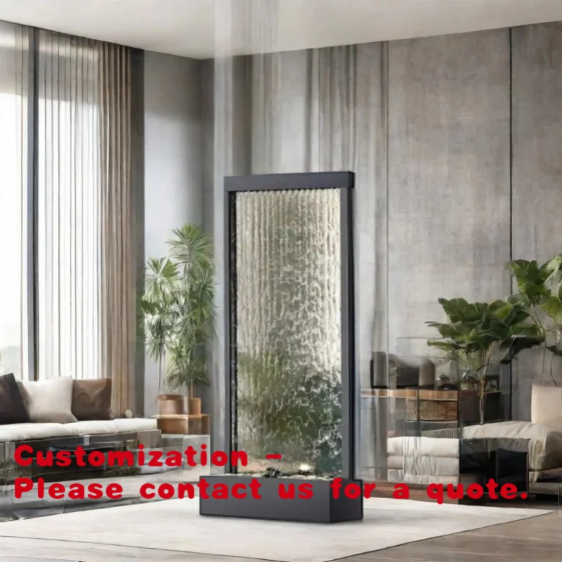 

custom.Elegant Indoor & Outdoor Stainless Steel Garden Decor with Movable Art Function LED-Light Mirror Glass Waterfall Fountain