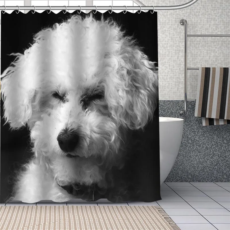 DIY Bathroom Durable Cartoon Poodle Dog Shower Curtain Bathroom Curtain Fabric Washable Polyester for Bathtub Art Decor 0519