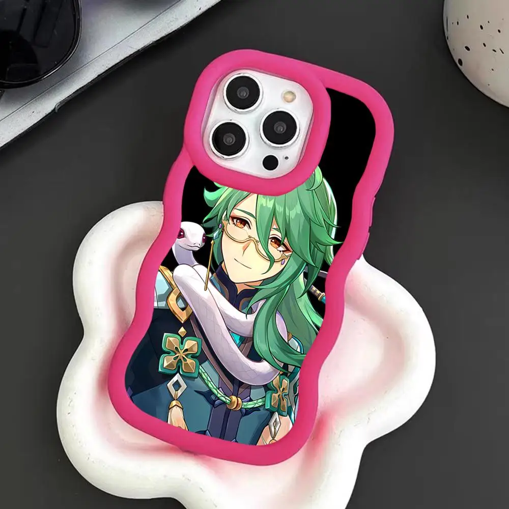 

Game GI Baizhu Dendro Mobile Phone Case for iPhone 17 16 15 14 13 12 11 Air Pro Max Plus Wavy Edge TPU Colorful Cover Cover