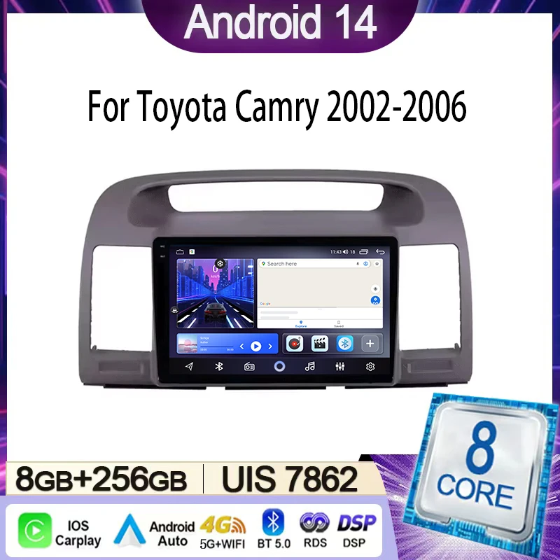 

Car Radio For Toyota Camry 2002-2006 Multimedia Video Player Navigation Stereo GPS Android 14 Carplay No 2din 2 din dvd