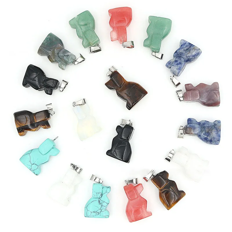 10pcs/ Bag Charms Chakra Carving Dog Pendant Natural Healing Stone Dog and Cat Crystal Pendants Charms for Jewelry Making