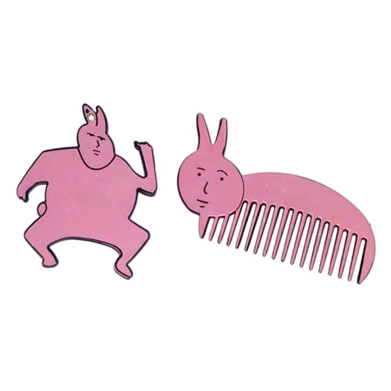 Funny Pink Rabbit Mirror and Comb Set Acrylic Accessories Acrylic Material Keyring for Makeup and Hair Styling