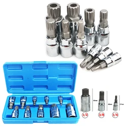 10-częściowy 12-punktowy zestaw gniazd z potrójnym kwadratem Zestaw gniazd Torx Bit Socket Set Adapter Allen Key Spline Bits Uniwersalna głowica do momentu obrotowego