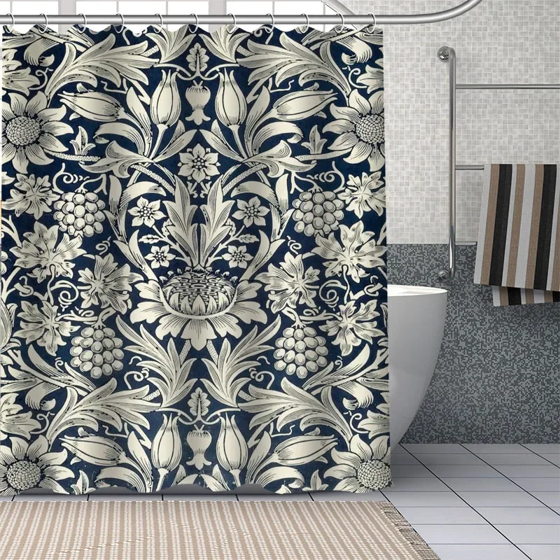 Waterproof Shower Curtain Can Be Customized William Morris Bathroom Shower Bath Supplies Polyester Shower Curtain With Hooks