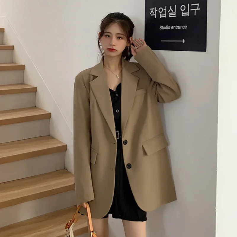 Insozkdg 黒のスーツジャケット女性 2024 新韓国語バージョンルーズカジュアルプロフェッショナルファッションスーツジャケットハイストリートブレザー女性