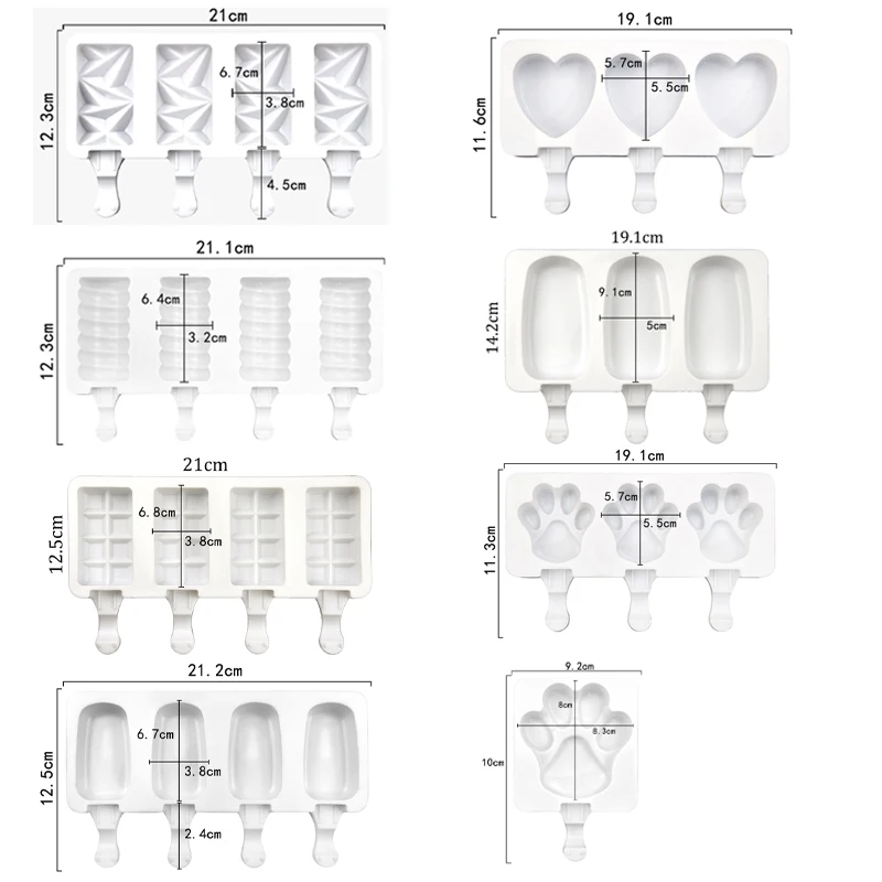 3/4 Cell Heart Shape Silicone Ice Cream Mold Reusable Homemade Popsicle Maker Mould Chocolate Tray Mousse Dessert Ice Cream Tray