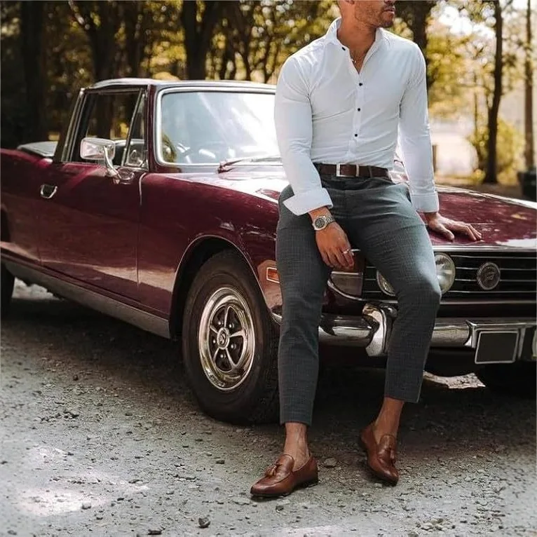 

2026 New Men's Busin Casual American Sle irt Pure Color Long Sve Flip Collar Loose Fit Daily Wear China Made