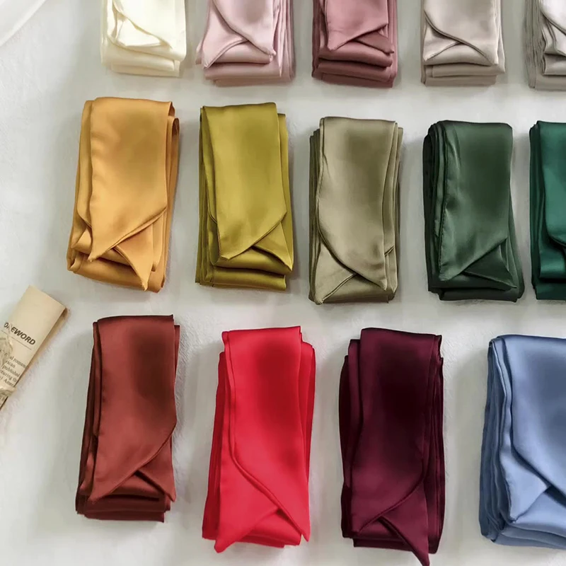 InjSkinny-Foulard imprimé uni pour femmes, bandeau pour cheveux, foulard de la présidence, foulard pour cheveux, ruban de cravates à poignée, mode