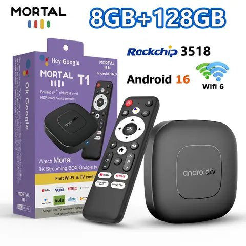 2025 mortal T1 Android16 Smart Home Theater TV Box Rockchip RK3518 Support Bluetooth5.4 Google Assistant Streaming Player WiFi 6