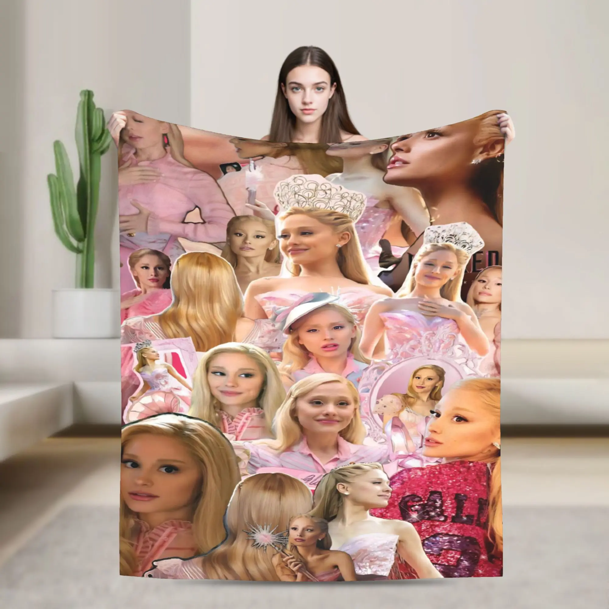 Wicked Movie Knitted Blankets Glinda Ariana Grande Plush Throw Blanket Home Couch Decoration Lightweight Bedspread
