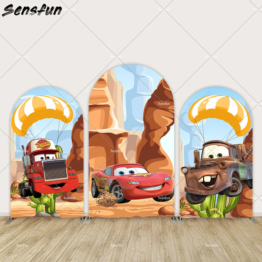 

Lightning Mcqueen and Mater flying Cars Boy Birthday Arch Cover Backdrop Wall for Stand Baby Shower Photo Background Banner