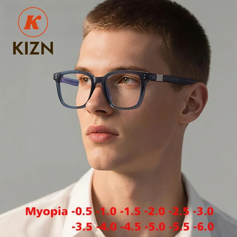

KIZN ацетатные классические мужские очки для близорукости в оправе, модные универсальные деловые очки с защитой от синего света по рецепту от -0,50 до -6,0