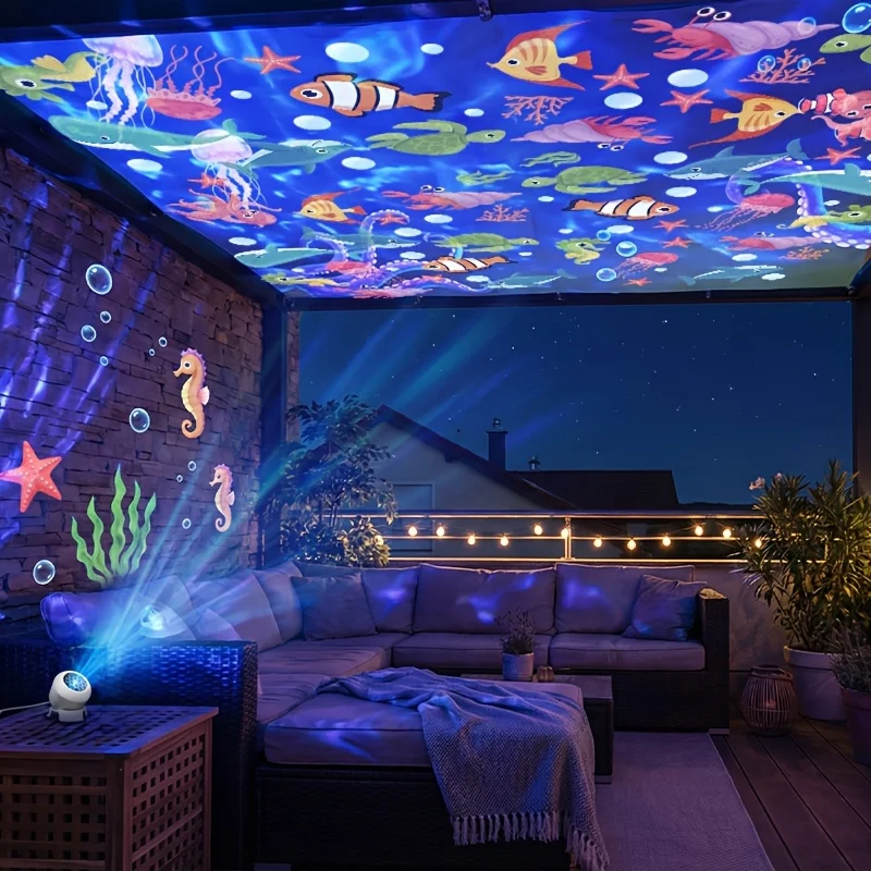360°Rotating LED Starry Sky Ocean Projection Night Light Dynamic Projector USB Plug Bedroom Living Room Ceili Lamp Birthday Gift