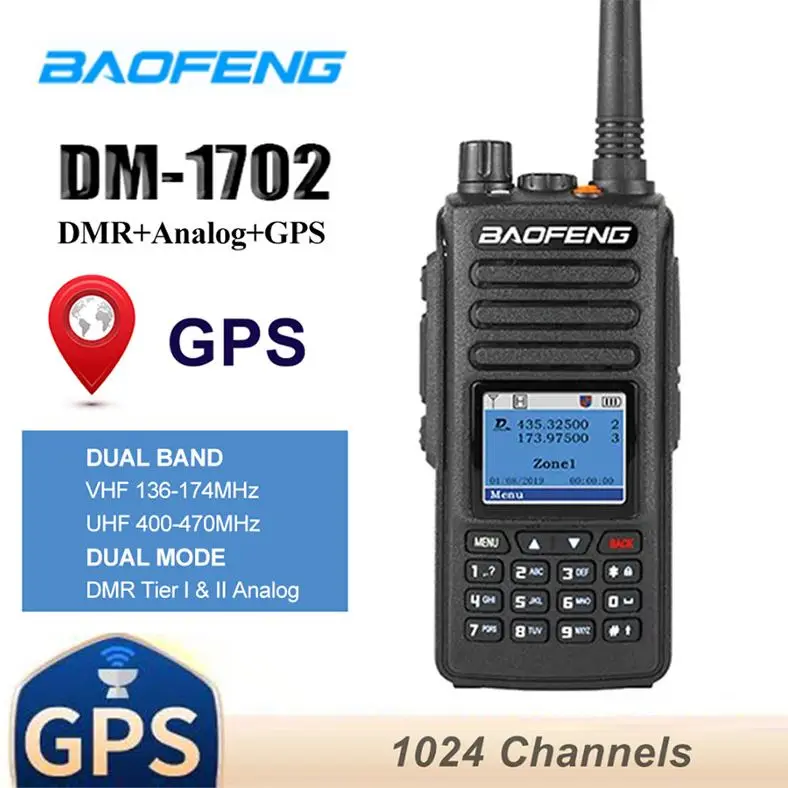 Baofeng DM-1702 DMR Digital Tier 2 GPS Walkie-Talkie Dual Time Slot Analoge Upgrade Portable Two Way Radio VHF/UHF Ham Radio