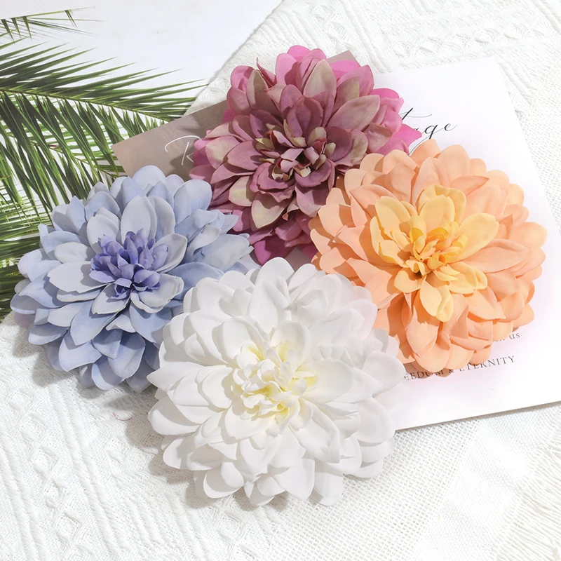 20PCS/11CM Dahlia Artificial Silk Flowers Heads For Wedding Decoration DIY Wreath Gift Box Scrapbooking Craft Fake Flower Head