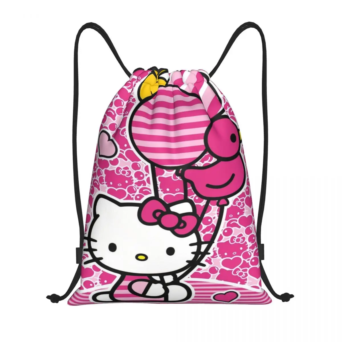 Custom สีชมพู Hello Kitty Cat กระเป๋าสตางค์ผู้ชายผู้หญิงน้ําหนักเบาการ์ตูนแมวกีฬายิมกระเป๋าเป้สะพายหลัง