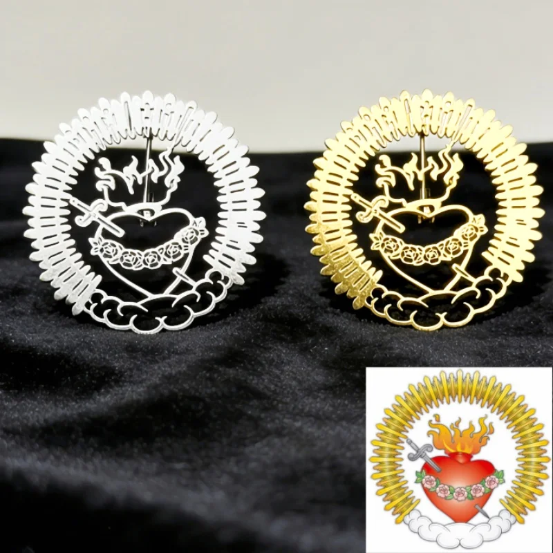 Custom Patterns Brooch Personalized Vintage Gothic Sacred Heart Pin Stainless Steel  Love Symbol Badge Jewelry