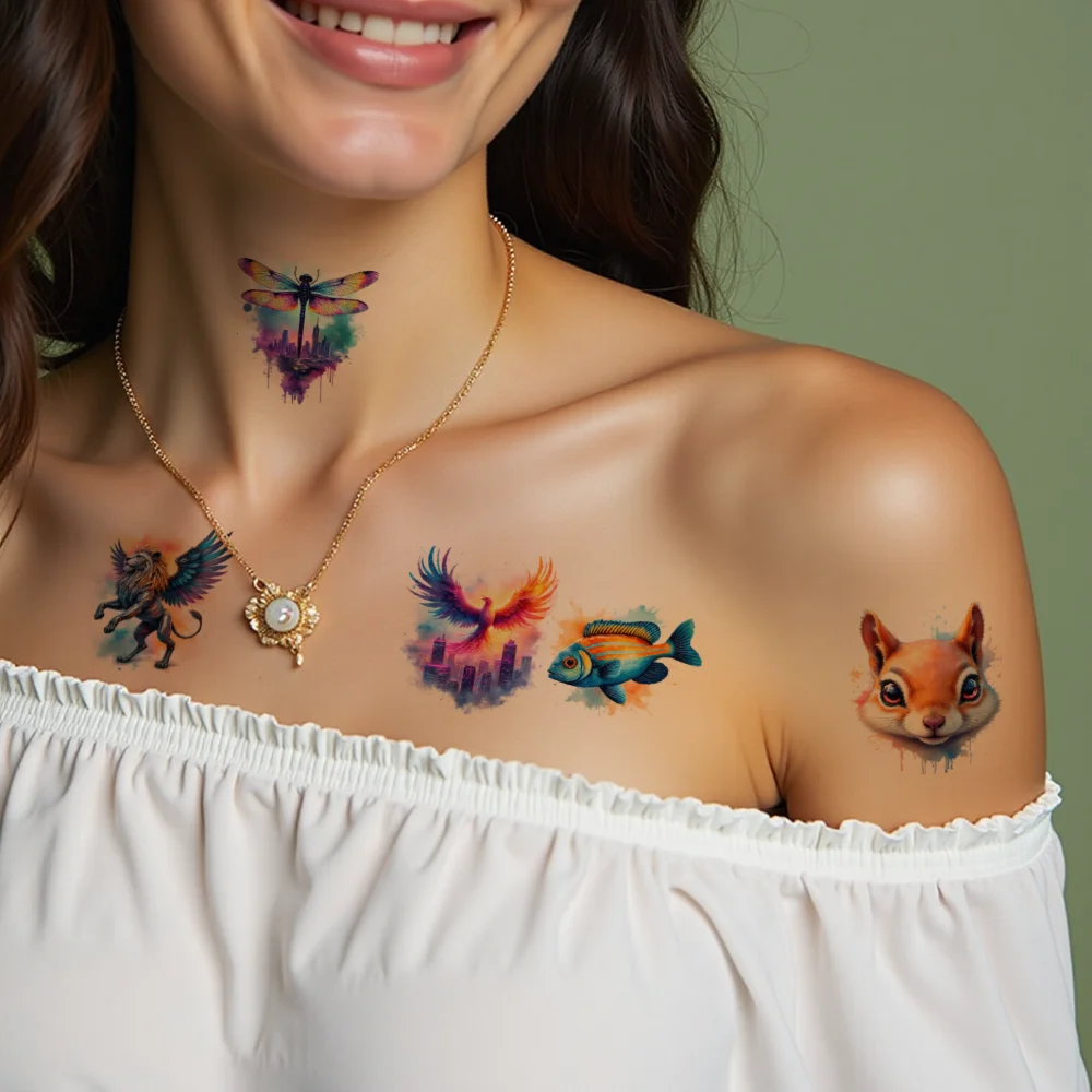 63 szt. Tymczasowe Tatuaże Ośmiornica Wodoodporne Długotrwałe Naklejki na Ciało Koń Skorpion Tymczasowe Tatuaże Naklejki Smok Dla