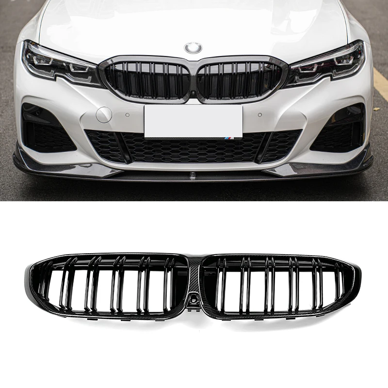 

Dry Carbon Fiber Front Grill for BMW 3 Series G20 G21 Double Slats Front Bumper Center Grille Grill Mesh 320i 340i 2019-2022