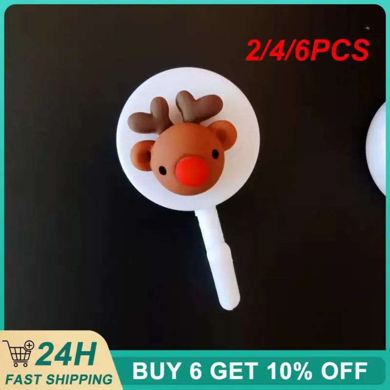 2/4/6PCS Cartoon Door Wall Hook Convenient Home Products Viscose Hook Durable Bathroom Products Plastic Christmas Hook Cute