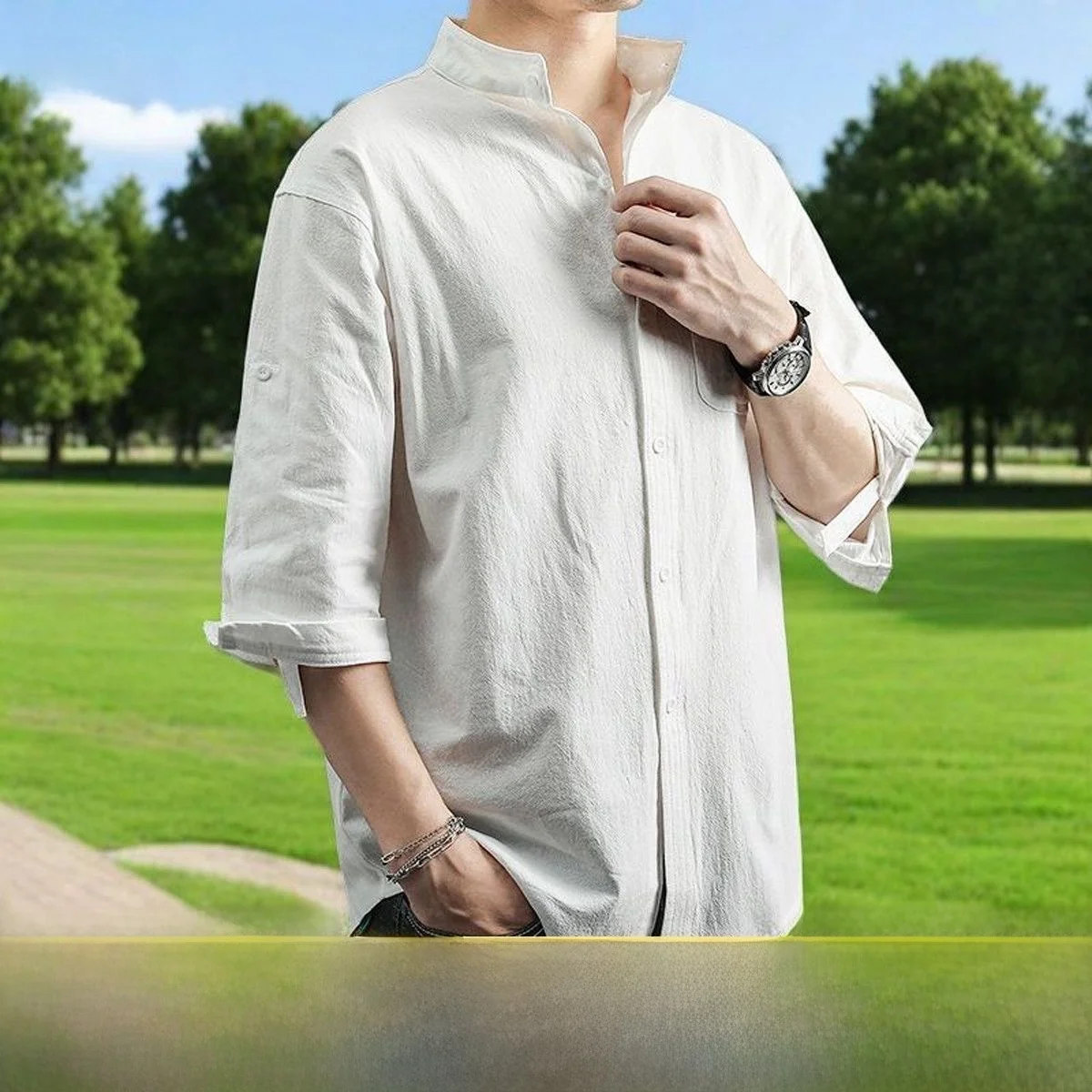 Lightweight Cotton Linen Men's irt Loose Fit Summer Thin Sve Stand Collar Chinese Sle Casual Wear for Young Men