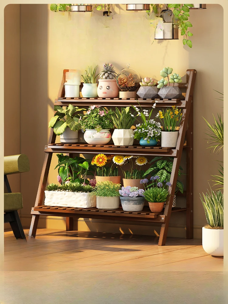 Flower shelf living room floor standing household indoor and outdoor succulent shelf balcony folding stepped flower pot bracket