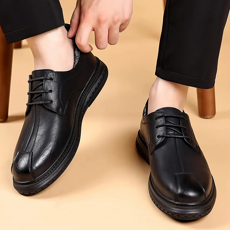 Shoes Men Dress Leather Fashion Men Flats Shoes lace up black oxfords Retro round Toe Oxford Male Footwear Zapatos