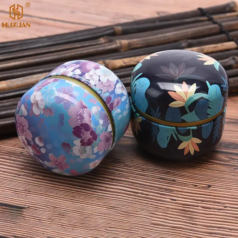 1PC Tea Containers Japanese-Style Herbal Small Candy Snacks round Cans Mini Portable Tinplate Cans Packing Box Multicolor
