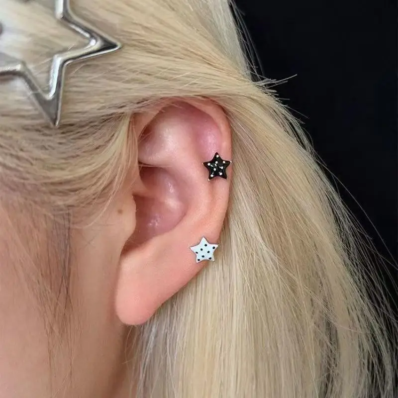 1 Pair Cute Polka Dot Star Stud Earrings Hypoallergenic Secure Screw Backs for Sensitive Ears Daily Party Decor