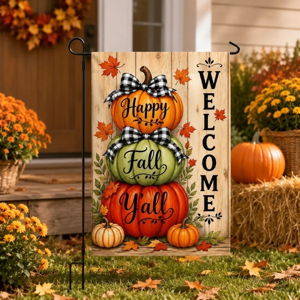 Double Sided Halloween Fall Pumpkin Garden Flag Rustic Style Chick or Treat Autumn Ghost Yard Flag Witch Hat Vintage