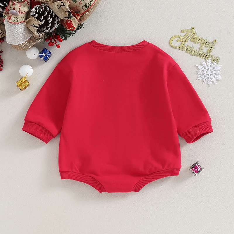 

Baby Girl Boy Christmas Outfit Long Sleeve Letter Print Sweatshirt Romper Oversized Shirt Bodysuit Winter Clothes