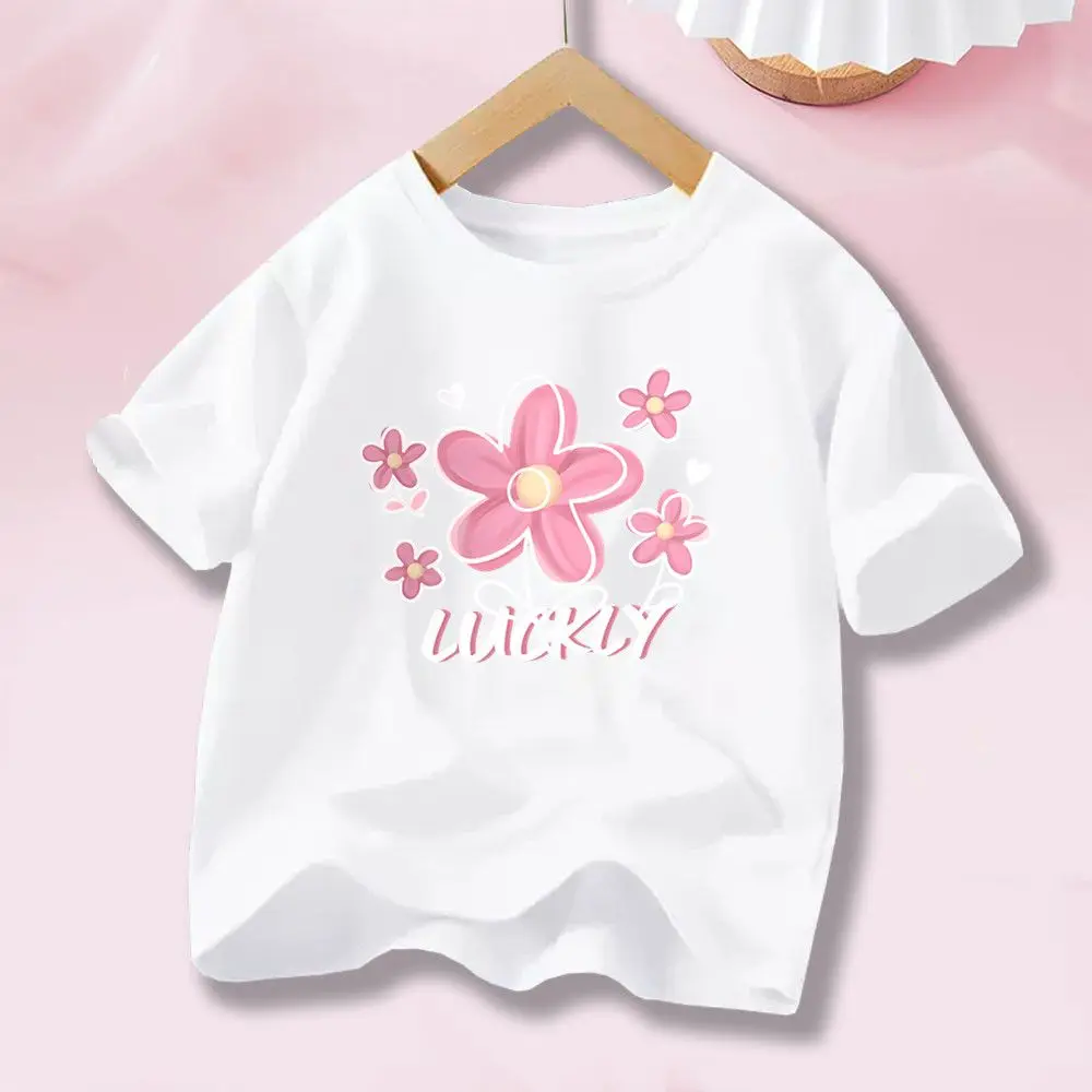 Little Flower Lucky Day  Loose T-Shirt Summer Cute and Breathable Candy Color T-Shirt 2025 New Cotton Short Sleeves Floral Tops