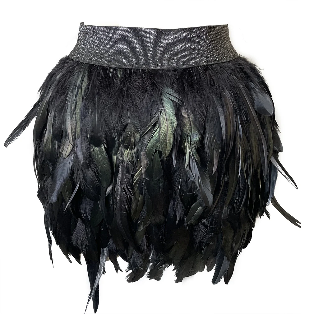 Feather Handmade Skirt Elastic Body Cage Women Harajuku Short Skirt Music Festival Party Dance Clothes Rave Wear Mottled Feather