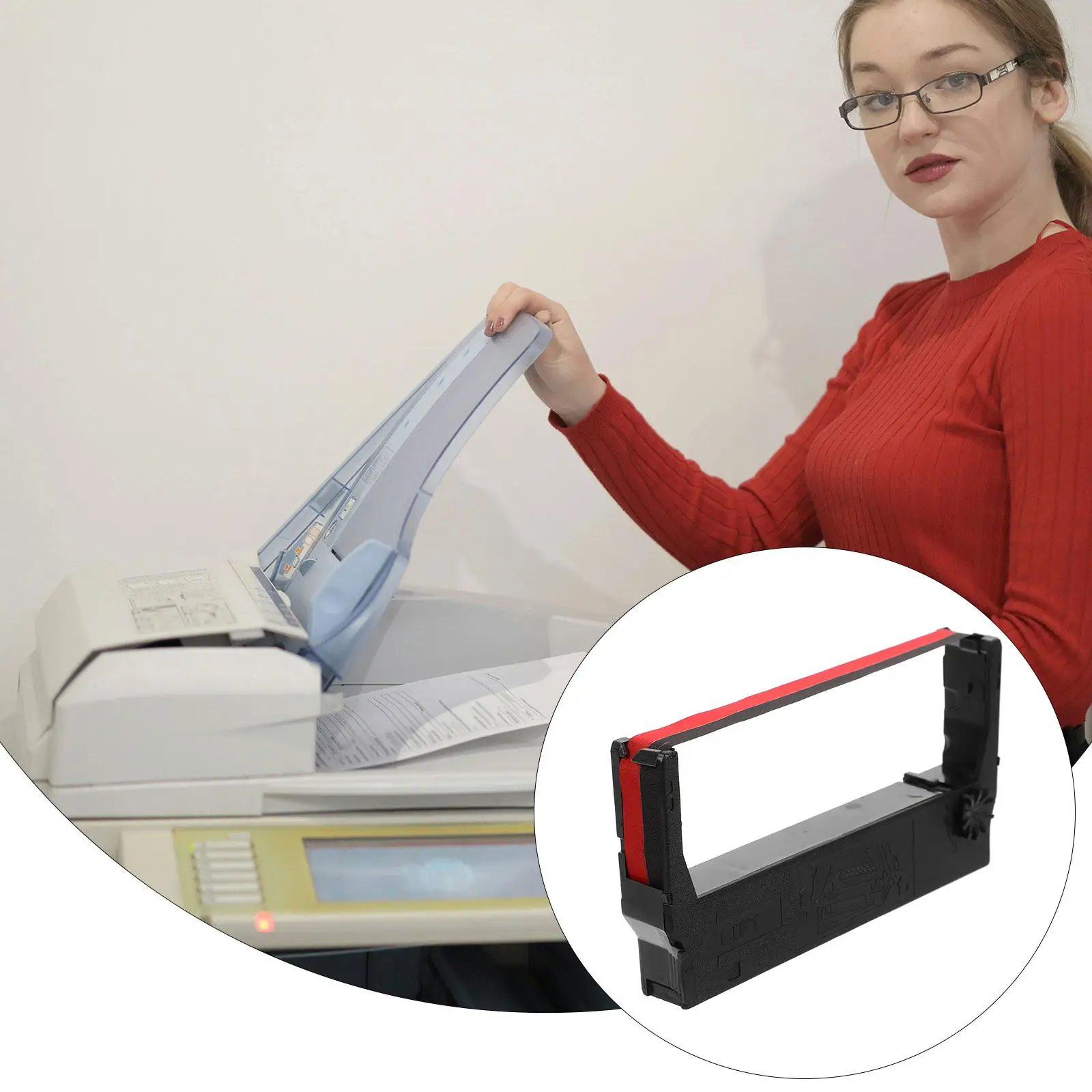 

Printer Ribbon Cartridge for Most Printers Black Red Ink Ribbon Holder Long Lifespan ABS Material Easy Install Replacement