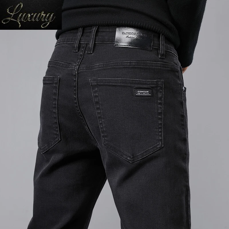 

Men's Black Jeans Autumn New Brand Straight Slim Fit Denim Pants Classic Style Young Solid Color Casual Stretch Male Trousers