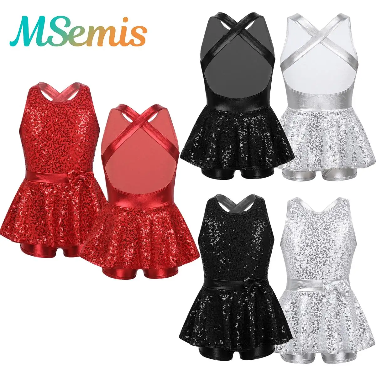 

Kids Girls Sequins Ballet Jersey Latin Jazz Dance Leotard Costume Gymnastics Leotard Artistic Figure Skating Tutu Unitard Dress