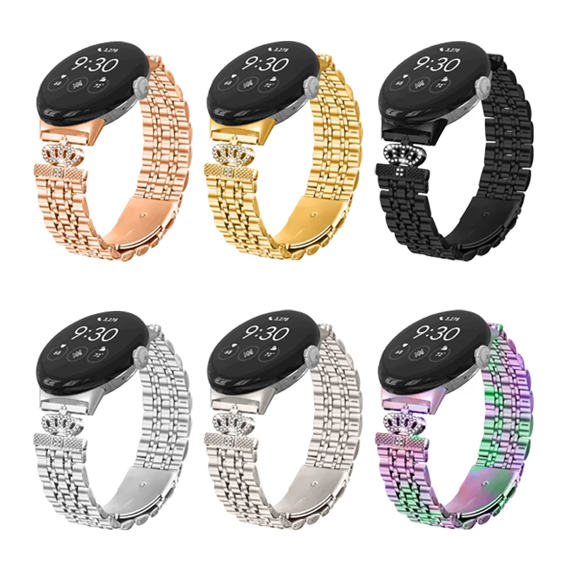 Для Google Pixel Watch 4 3 2 1 Смарт-часы Ремешок из нержавеющей стали для женщин и мужчин Корона с семью бусинами Ремешок для Google Pixel Watch 3 2 4 1
