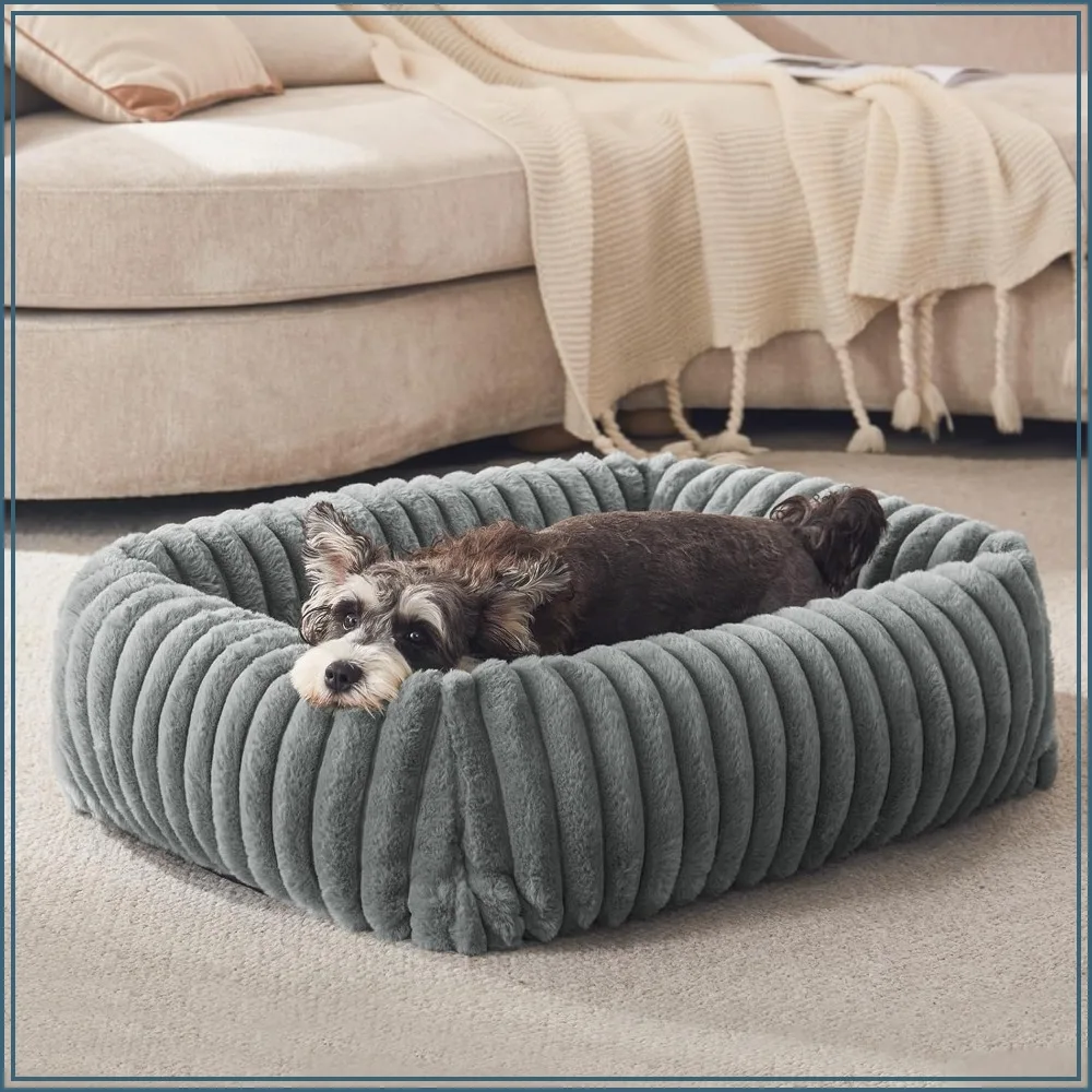

Orthopedic Dog Bed for Small Dogs, Washable with Removable Cover, Rectangle Calming Pet Cuddler, Anti-Slip Bottom, S (20"x19"x6")